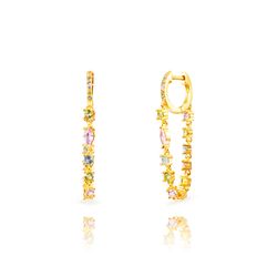 Pendientes Plata Dorada 35mm PEZ1655DOVA Aro Colgante Cadena Circonitas Multicolor