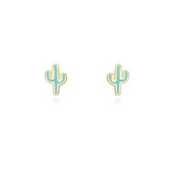 Pendientes Plata Dorada 4x6mm PEL1127DOET Cactus Enamel