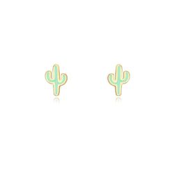 Pendientes Plata Dorada 4x6mm PEL1127DOME Cactus Enamel