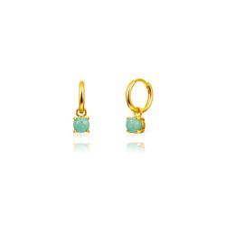 Pendientes Plata Dorada 5,5mm PEM0318DOAZ Aro Colgante Mineral Amazonita Cuadrado