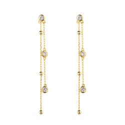 Pendientes Plata Dorada 66mm PEZ1550DO Colgante Cadena Circonitas