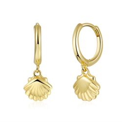 Pendientes Plata Dorada 6x7mm PE00834DO Aro Con Concha
