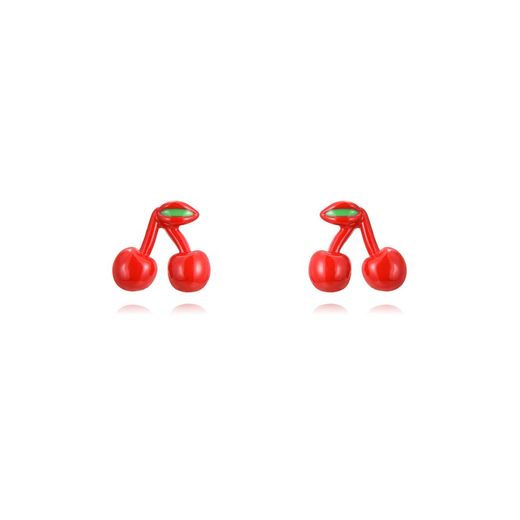 Pendientes Plata Dorada 6x9,5mm PEL1081DOER  Cerezas Enamel
