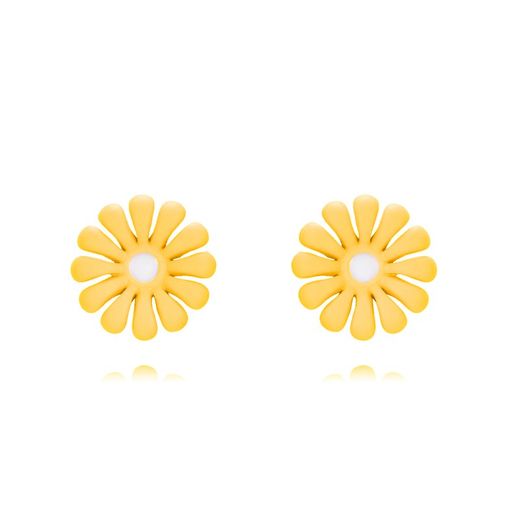 Pendientes Plata Dorada 7mm PEL1098DOEO Flor Enamel