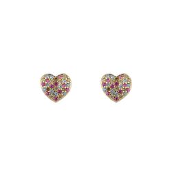 Pendientes Plata Dorada 7mm PEZ1559DOVA Corazón Circonitas Multicolor