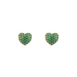 Pendientes Plata Dorada 7mm PEZ1559DOZV Corazón Circonitas Verdes