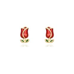 Pendientes Plata Dorada 7x4mm PEL1060DOER Rosa Enamel