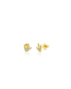 Pendientes Plata Dorada 7x7mm PEZ1570DO Mano Rock And Roll