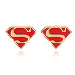 Pendientes Plata Dorada 9x7mm PE00801DO Superman Enamel