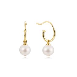 Pendientes Plata Dorada Aro Abierto Perla 21mm PEM0290DOPA