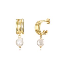 Pendientes Plata Dorada Aro Abierto Perlas 15+10mm PEM0244DOPA