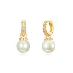 Pendientes Plata Dorada Aro Circonitas Perlas 13+11mm PEM0267DO