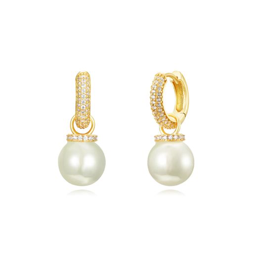 Pendientes Plata Dorada Aro Circonitas Perlas 13+11mm PEM0267DO