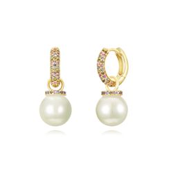 Pendientes Plata Dorada Aro Circonitas Varias Perlas 13+11mm PEM0267DOVA