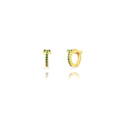 Pendientes Plata Dorada Aro Circonitas Verdes 11mm PEZ1697DOZV11