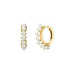Pendientes Plata Dorada Aro Perlas 15mm PEM0260DOPA