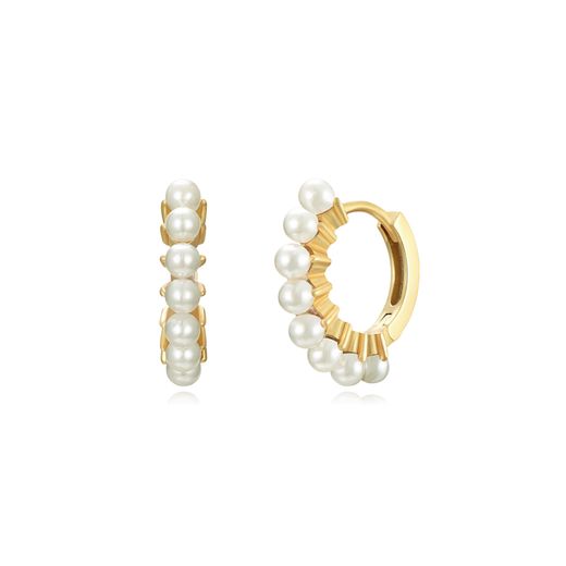 Pendientes Plata Dorada Aro Perlas 15mm PEM0260DOPA