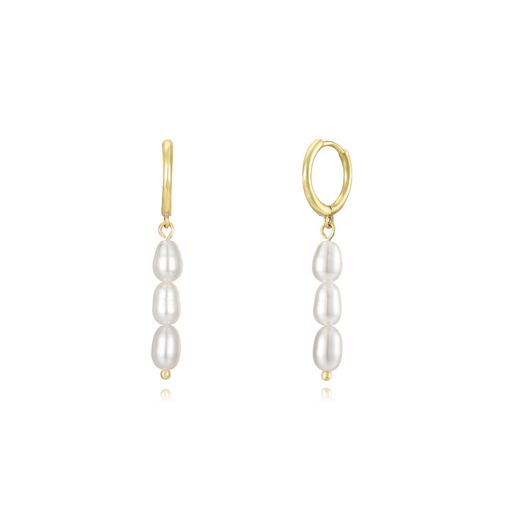 Pendientes Plata Dorada Aro Perlas 35mm PEM0225DOPA