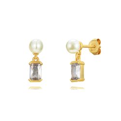 Pendientes Plata Dorada Barra Perlas 55mm PEM0297DOPA