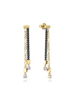 Pendientes Plata Dorada Bicolor Negro Viceroy 4,5cm 13249E100-35 Colgante Cadena Circonitas