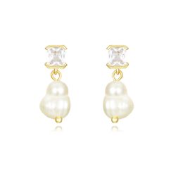 Pendientes Plata Dorada Circonitas Perlas 8mm PEM0270DOPA