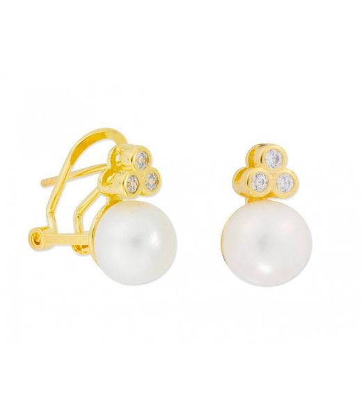 Liska Gold Plated Silver Earrings 7mm MED275A-D Pearl Zirconia