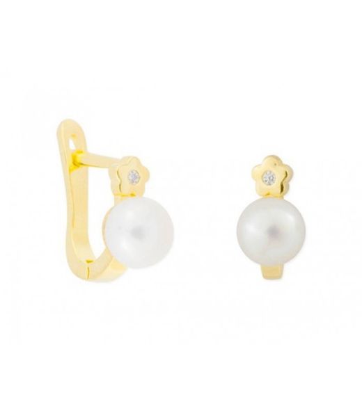 Boucles d'oreilles Argent Doré Liska BAM016A-D Fleur Zircone Perles