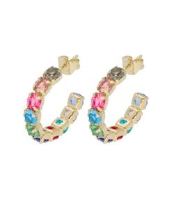 Pendientes Liska Plata Dorada LSW4370A-D Aro Cristales Multicolor