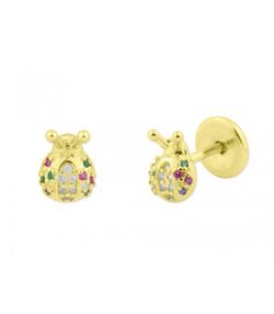 Pendientes Plata Dorada Liska MED260A-6D Mariquita Circonitas Perlas