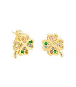 Pendientes Plata Dorada Liska MED324A-D Trébol Circonitas Multicolor