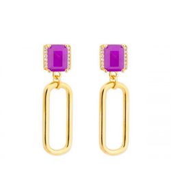 Pendientes Liska Plata Dorada MED389A-LD Circonita Cuadrada Morada