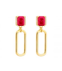 Pendientes Plata Dorada Liska  MED389A-RD Piedra Roja Circonitas