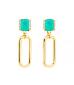 Pendientes Plata Dorada Liska  MED389A-VD Piedra Verde Circonitas