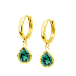 Pendientes Plata Dorada Lotus LP3563-4/5 Aro Colgante Gota Circonita Verde