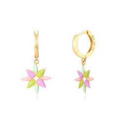 Pendientes Plata Dorada Mujer 11+12mm PEL0983DOVA Aro Colgante Flor Enamel Multicolor