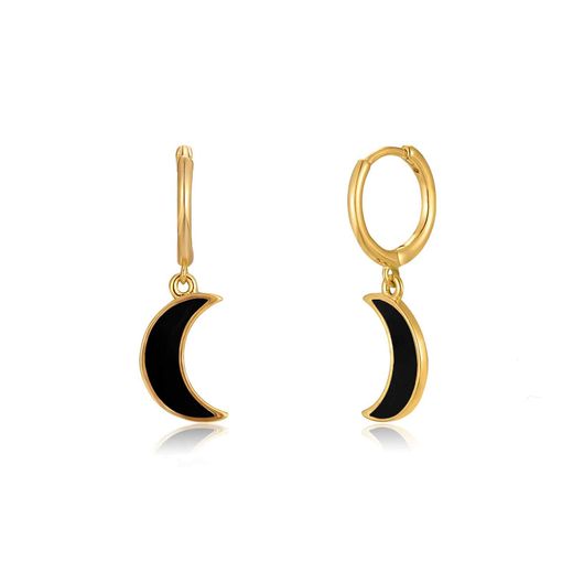 Pendientes Plata Dorada Mujer 11+12mm PEL0989DOENXX Aro Colgante Media Luna Enamel Negro