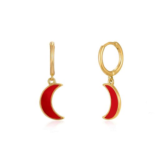 Pendientes Plata Dorada Mujer 11+12mm PEL0989DOERXX Aro Colgante Media Luna Enamel Rojo
