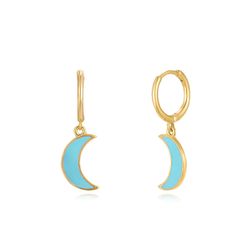 Pendientes Plata Dorada Mujer 11+12mm PEL0989DOETXX Aro Colgante Media Luna Enamel Turquesa