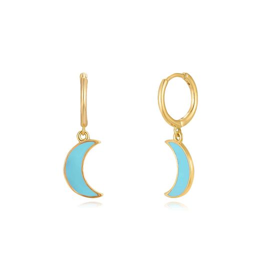 Pendientes Plata Dorada Mujer 11+12mm PEL0989DOETXX Aro Colgante Media Luna Enamel Turquesa