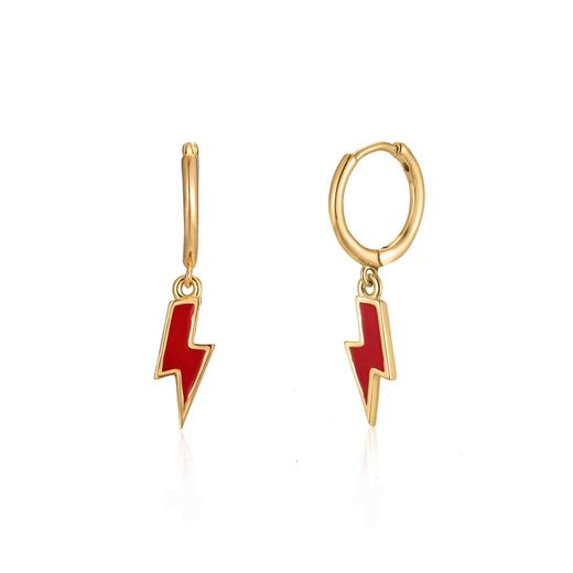 Pendientes Plata Dorada Mujer 11+12mm PEL0990DOERXX Aro Colgante Rayo Enamel Rojo