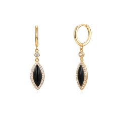 Pendientes Plata Dorada Mujer 11+21mm PEZ0957DOENXX Aro Colgante Hoja Enamel Negro