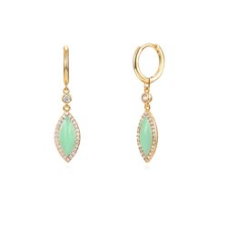 Pendientes Plata Dorada Mujer 11+21mm PEZ0957DOMT Aro Colgante Hoja Enamel Mint Green