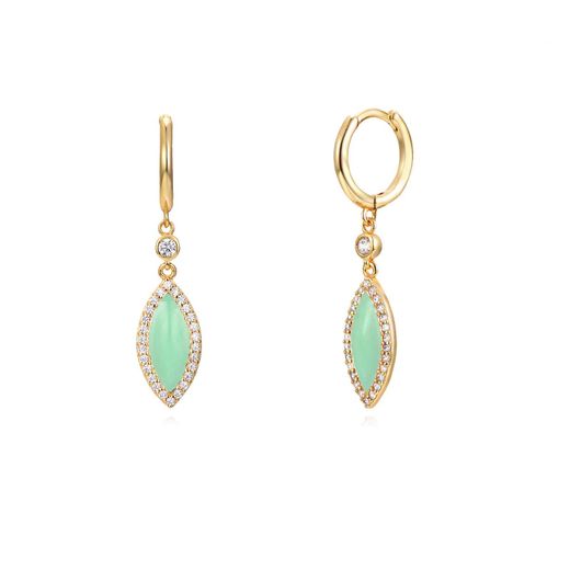 Pendientes Plata Dorada Mujer 11+21mm PEZ0957DOMT Aro Colgante Hoja Enamel Mint Green