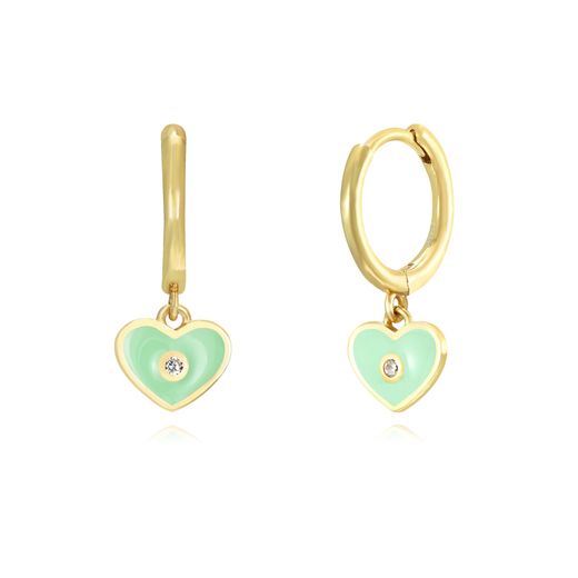 Pendientes Plata Dorada Mujer 11+6mm PEZ1202DOME Aro Colgante Corazón Enamel Mint Green