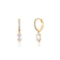 Pendientes Plata Dorada Mujer 11+7mm PEZ1190DO Aro Colgante Circonita
