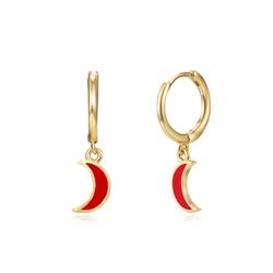 Pendientes Plata Dorada Mujer 11+8mm PEL0988DOERXX Aro Colgante Media Luna Enamel Rojo