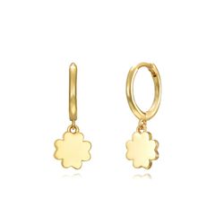 Pendientes Plata Dorada Mujer 11mm PEL1154DO Aro Colgante Trébol En Brillo