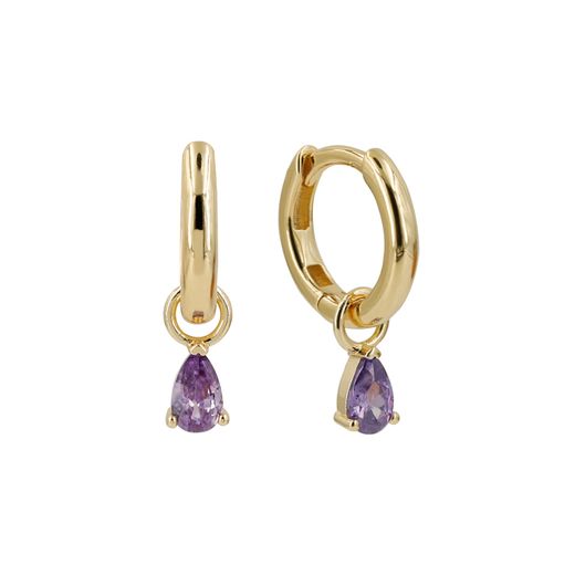 Pendientes Plata Dorada Mujer 11mm PEZ0807DOAM Aro Colgante Circonita Amatistas