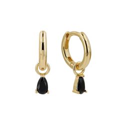 Pendientes Plata Dorada Mujer 11mm PEZ0807DOBK Aro Colgante Circonita Negras