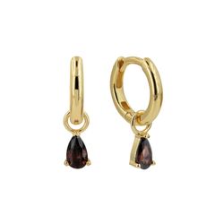 Pendientes Plata Dorada Mujer 11mm PEZ0807DOCH Aro Colgante Circonita Cuarzo Ahumados